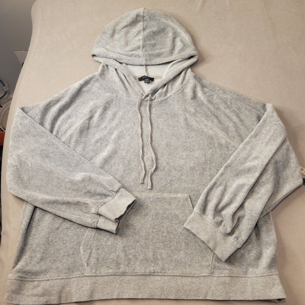 J.Crew Hoodie Womens Gray Velvet Long Sleeve Pockets Relaxed size XXL Pullover